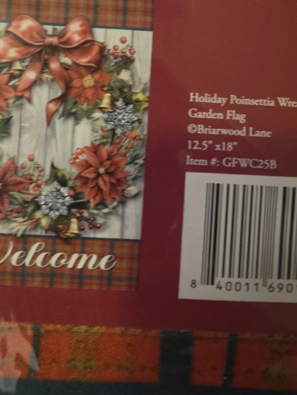 ChristmasWelcome Holiday Wreath Garden Flag - Red Poinsettia Design